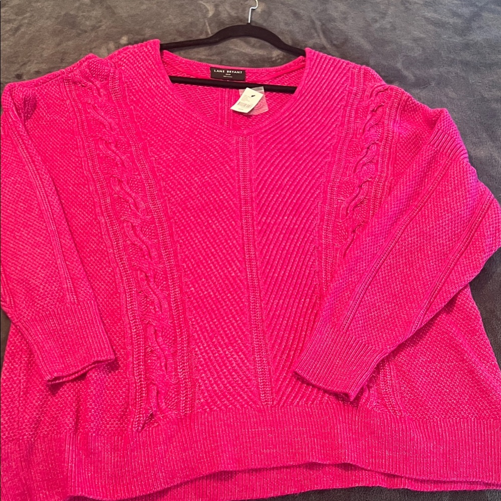 Lane Bryant Women's Vibrant Pink Cable Knit Sweater